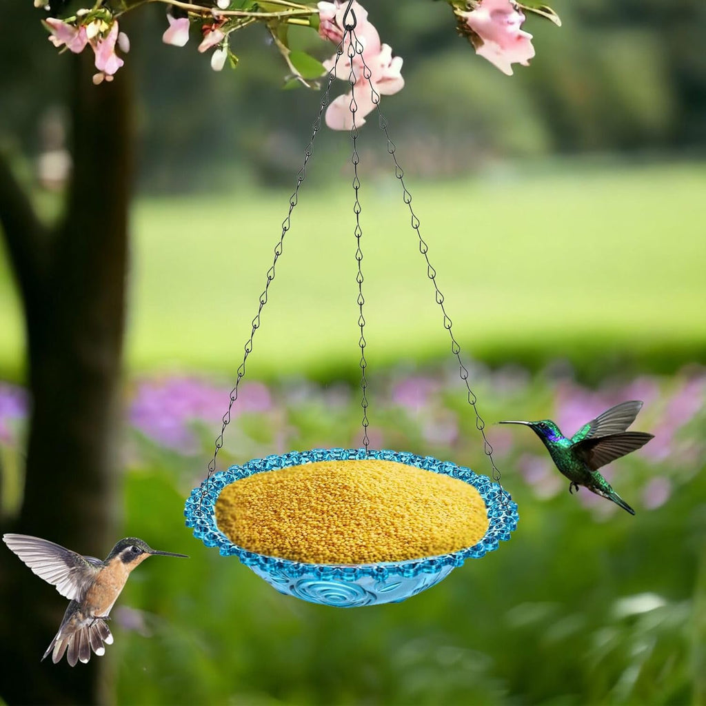 2-Pack Hanging Plastic Bird Bath and Feeder Bowls, Blue