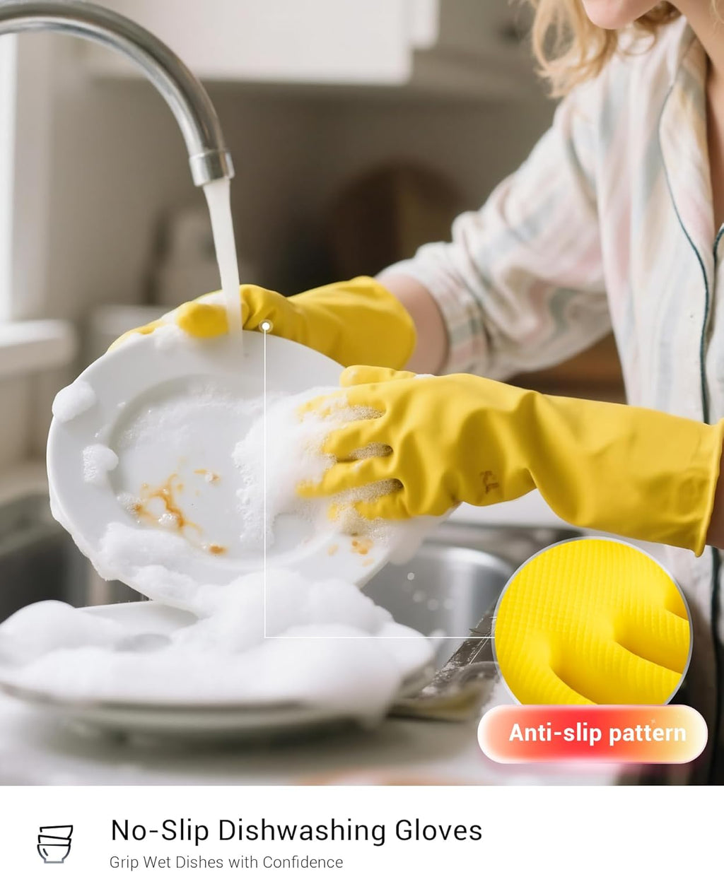 Heavy Duty Rubber Cleaning Gloves, Reusable Dishwashing Gloves for Kitchen, Gardening, Pet Care - 20 Mil Extra Thick