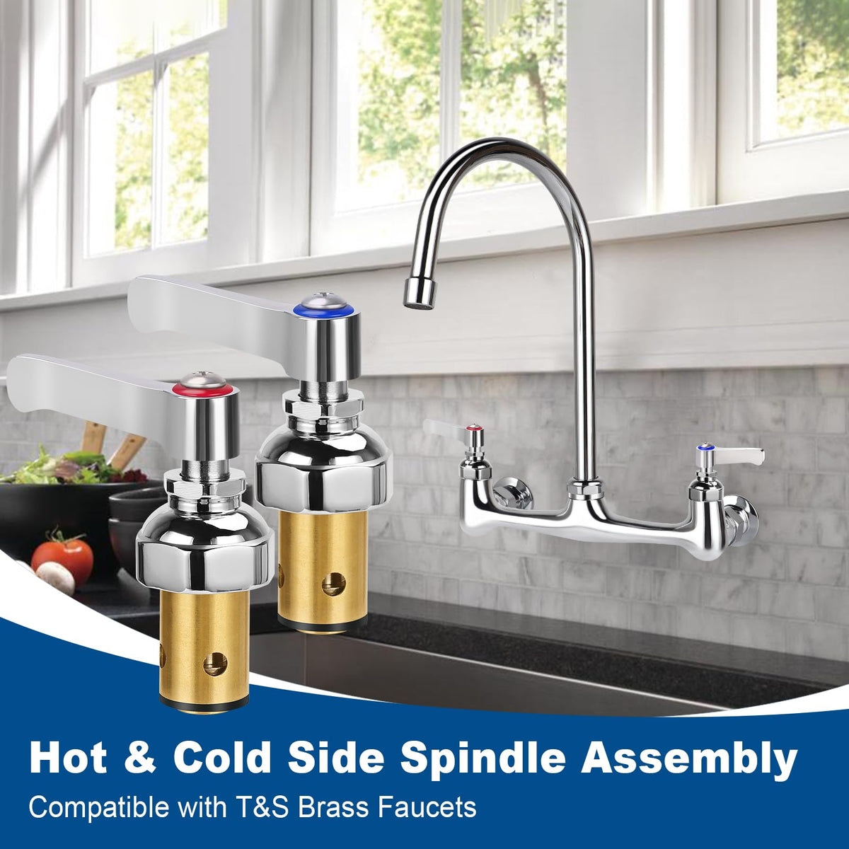 COOLWEST Hot and Cold Handle Stem Assembly for T&S Brass Faucets - Compatible with 002713-40 002714-40 Spindle Assembly Cartridge for Eterna Valve Replacement Part