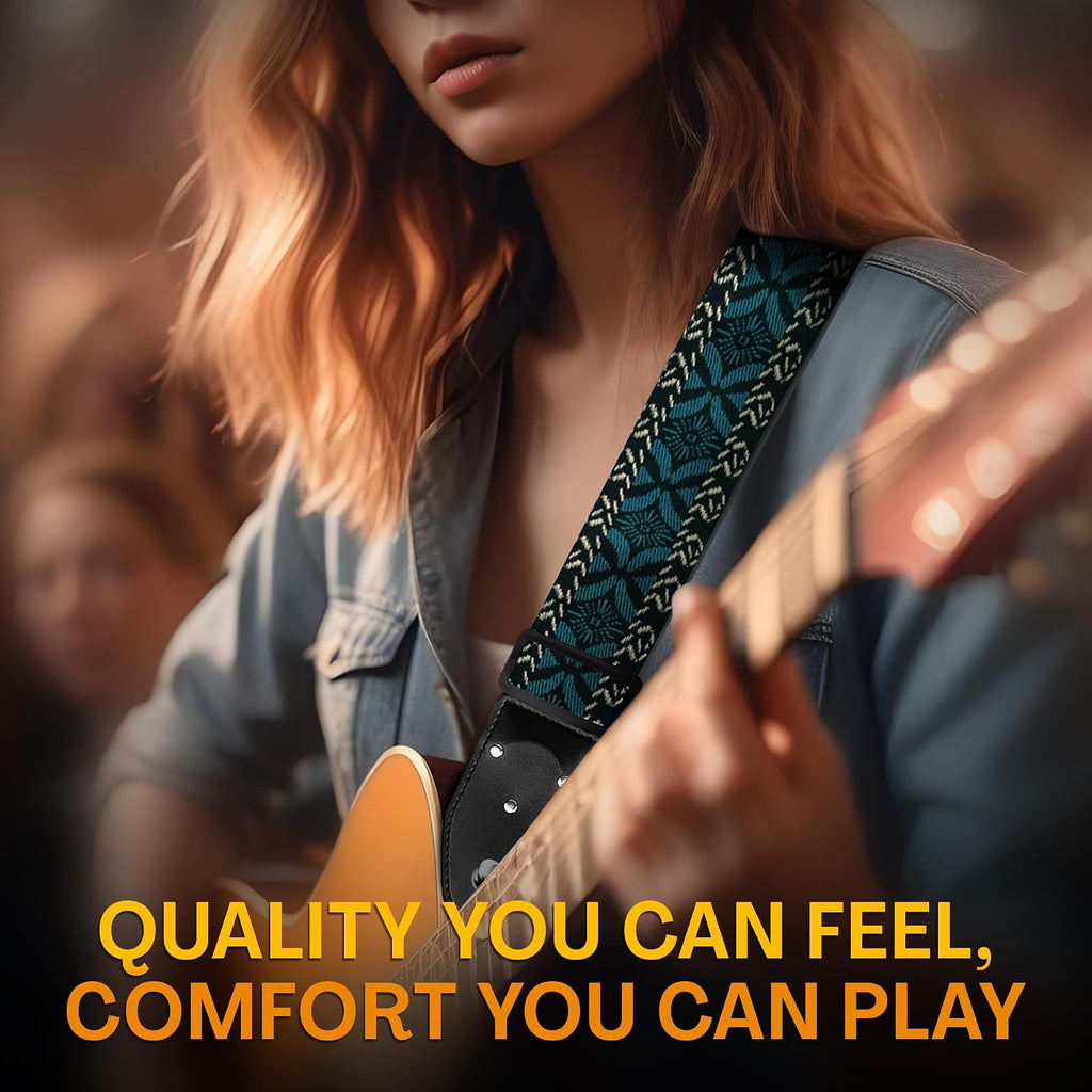 Guitar Strap For Acoustic, Electric and Bass Guitars, Adjustable Padded Leather Ends Guitar Straps For Men and Women