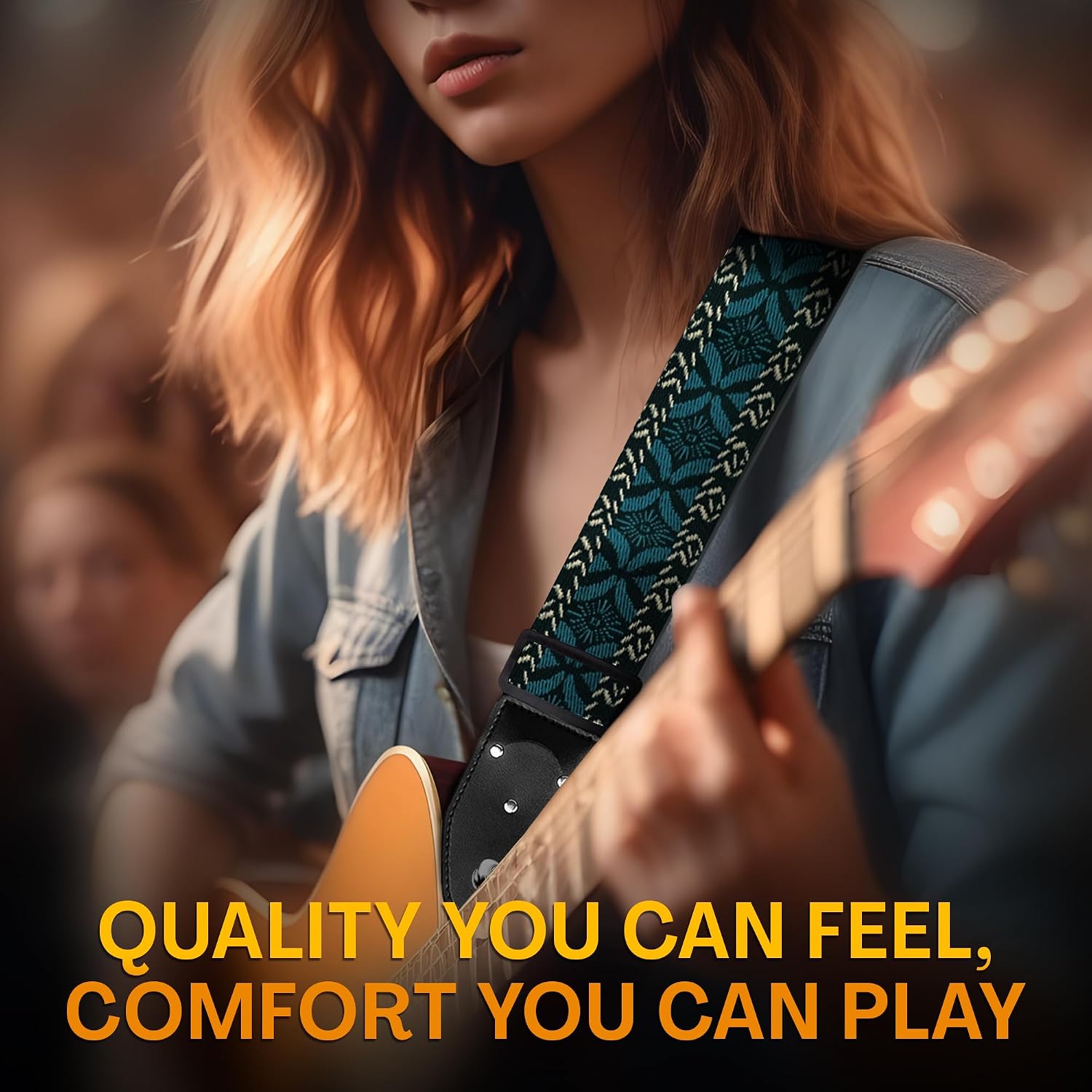 Guitar Strap For Acoustic, Electric and Bass Guitars, Adjustable Padded Leather Ends Guitar Straps For Men and Women