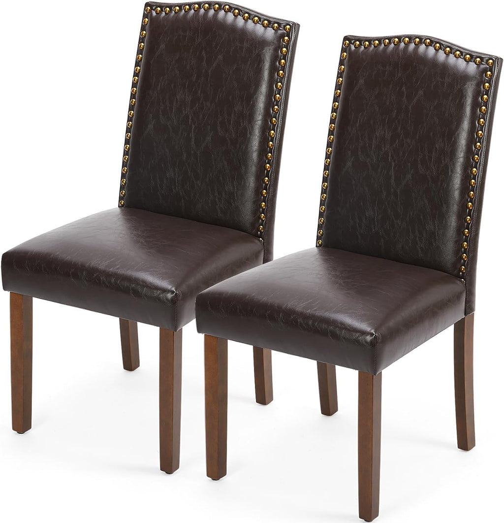 Dining Chairs Set of 2, PU Leather Kitchen Chair, Brown