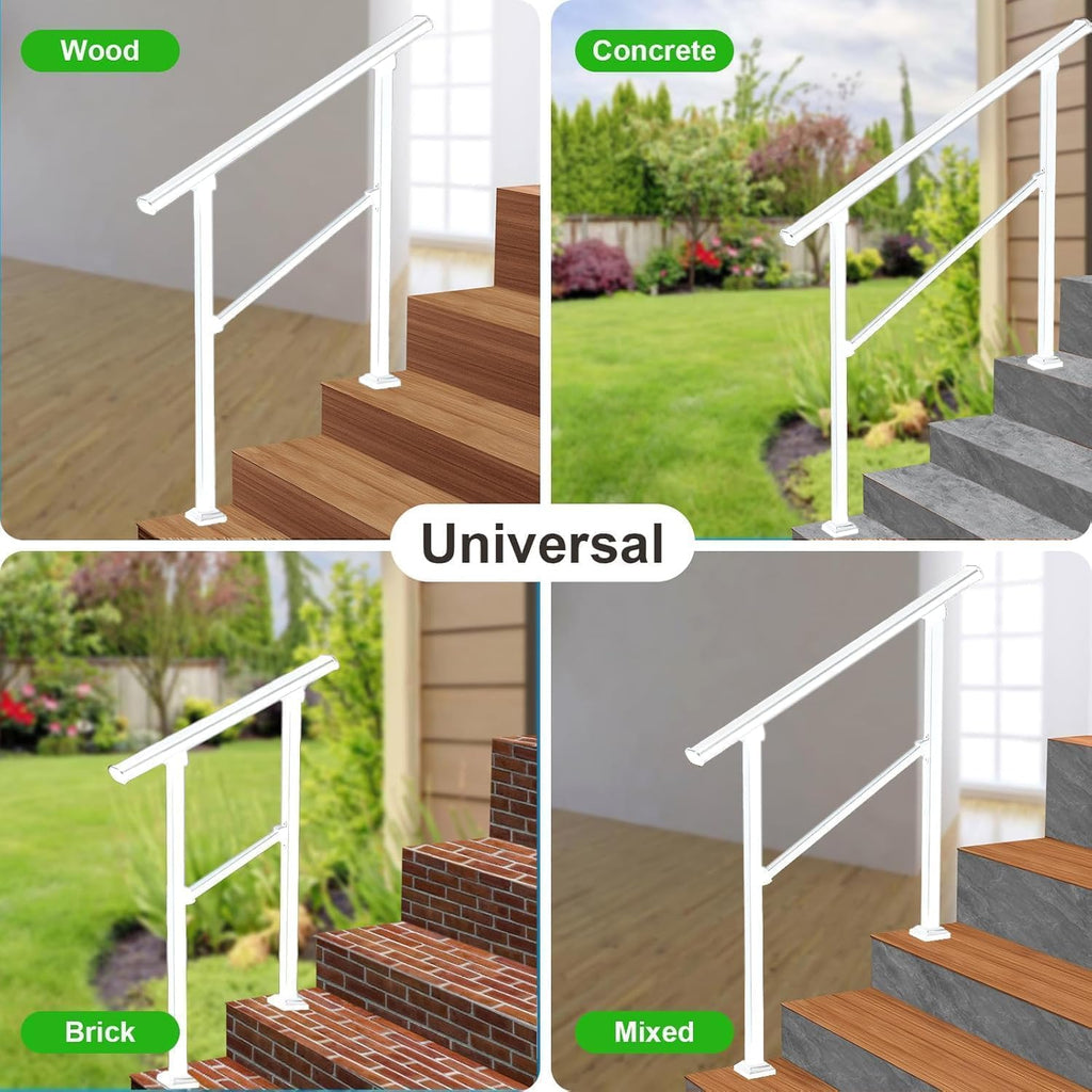 2 Pack Hand Rails for Outdoor Steps,3 Step White Railing Kit