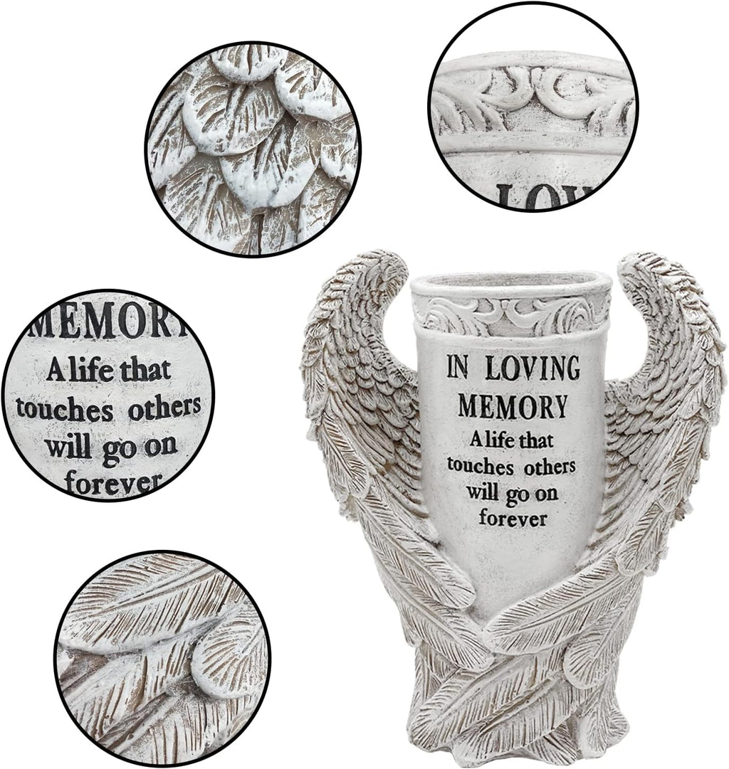 Grave Decorations for Cemetery, Angel Wings Vases with Spikes for Garden Decorations Waterproof Garden Statues