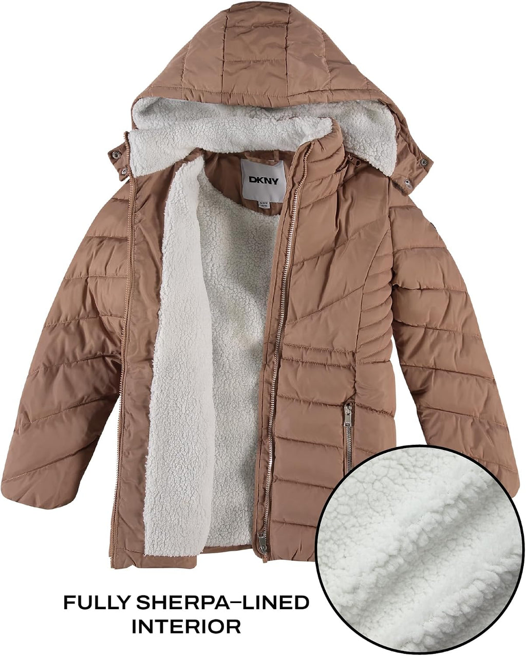 DKNY Girls Winter Jacket, Heavyweight Long Anorak Puffer,Sherpa Lined Coat | Insulated Plush Lined Warmth, Full