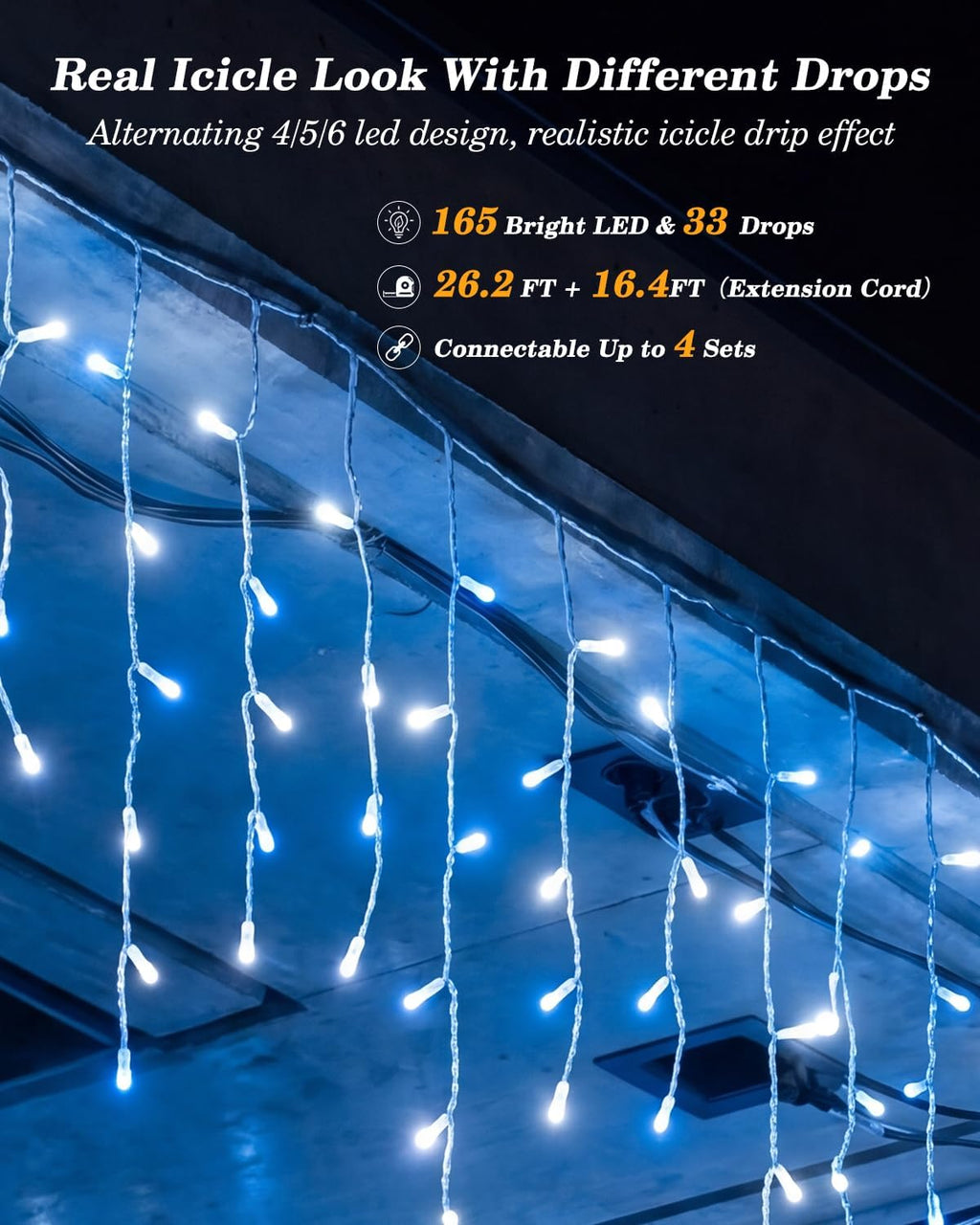 35 Colors Changing Icicle Lights for Outdoor Connectable, 26FT | Halloween Icicle Lights Outside with Remote Plug in
