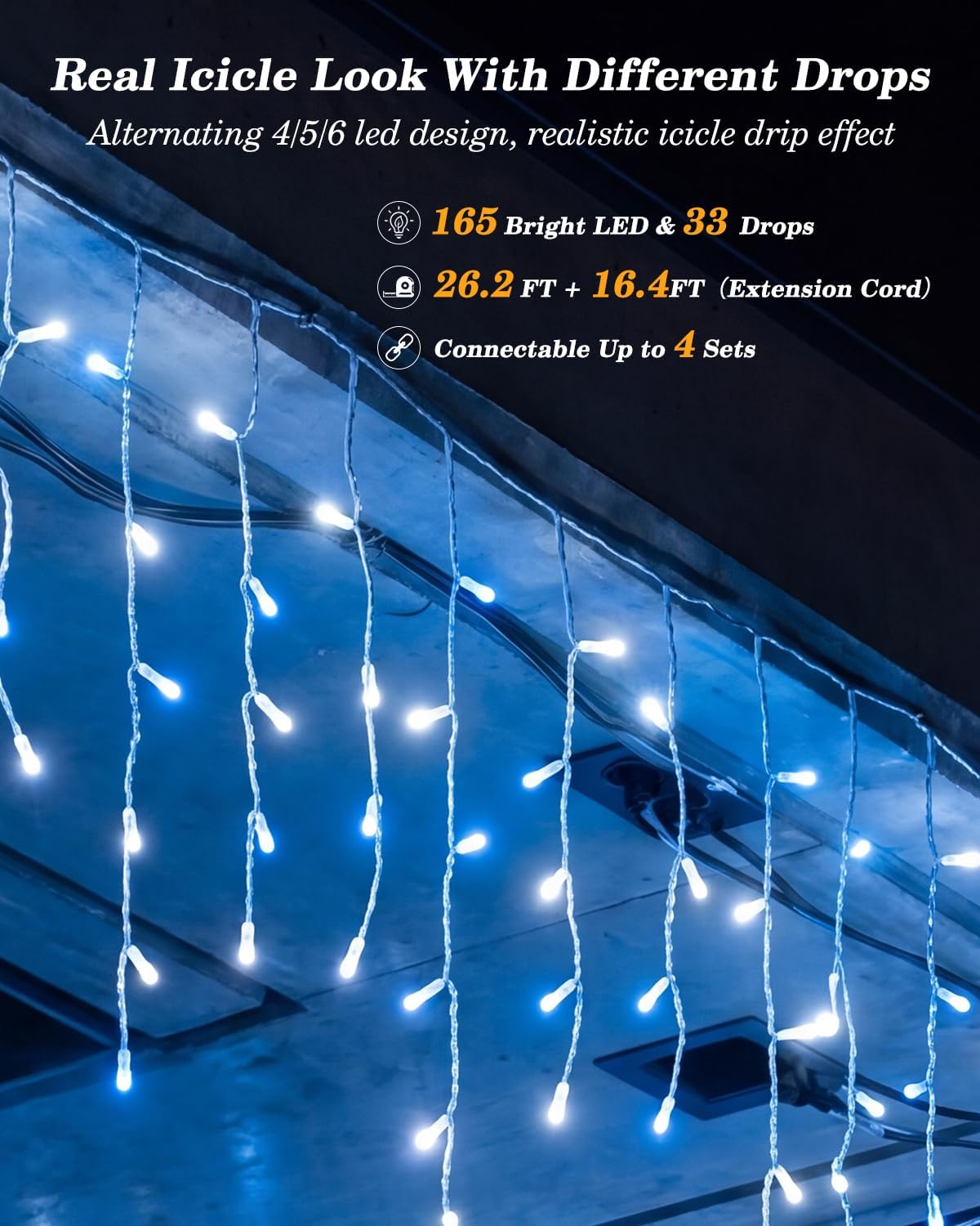 35 Colors Changing Icicle Lights for Outdoor Connectable, 26FT | Halloween Icicle Lights Outside with Remote Plug in