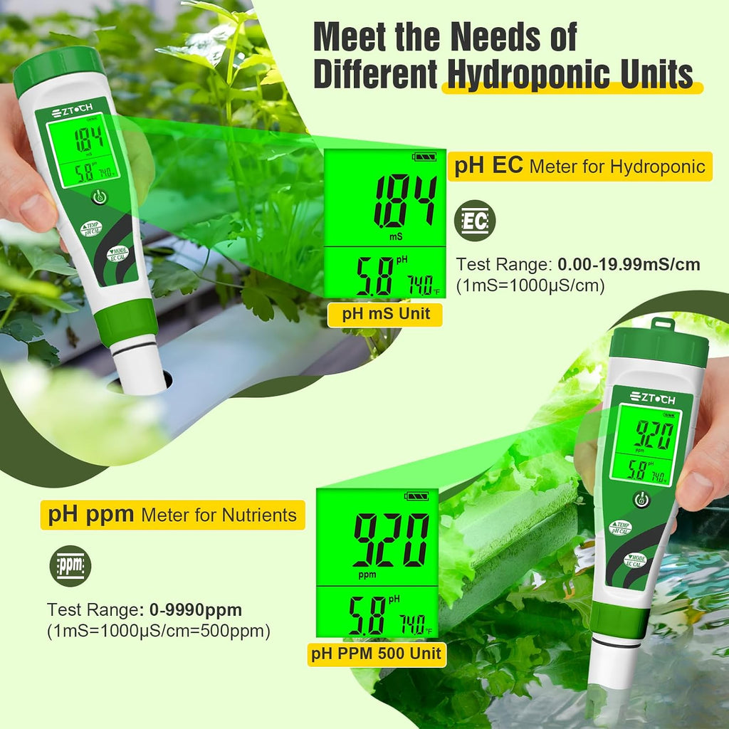 Hydroponic pH EC Meter, Water pH TDS PPM Meter