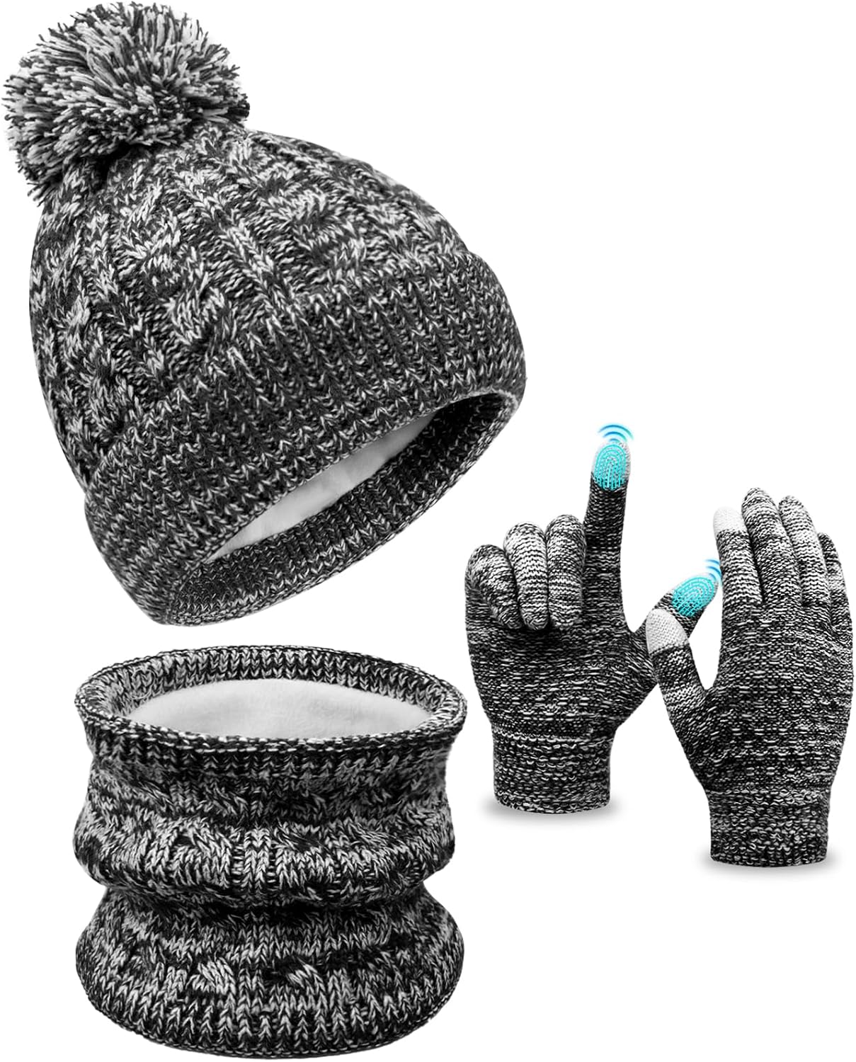 Kids Winter Hat Gloves Scarf Set, Toddler Children Girls Boys Beanie Hat Knitted Mittens & Neck Gaiter Warmer for