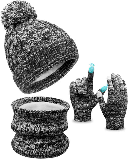 Kids Winter Hat Gloves Scarf Set, Toddler Children Girls Boys Beanie Hat Knitted Mittens & Neck Gaiter Warmer for