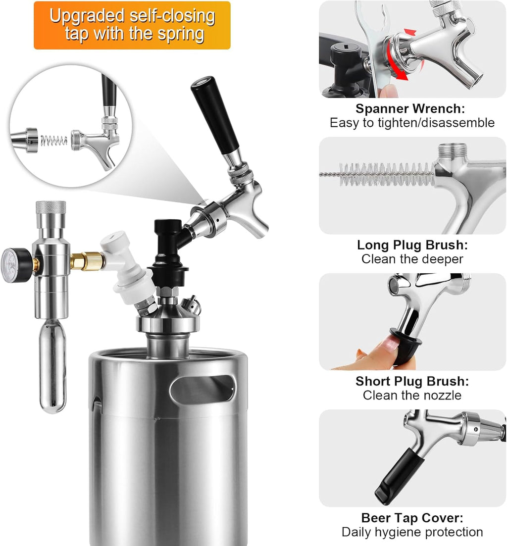 Upgrade Mini CO2 Regulator & Ball Lock Keg Tap Kit | 0-60 PSI Dual Hold Stable Mini Regulator, Stainless Steel Core