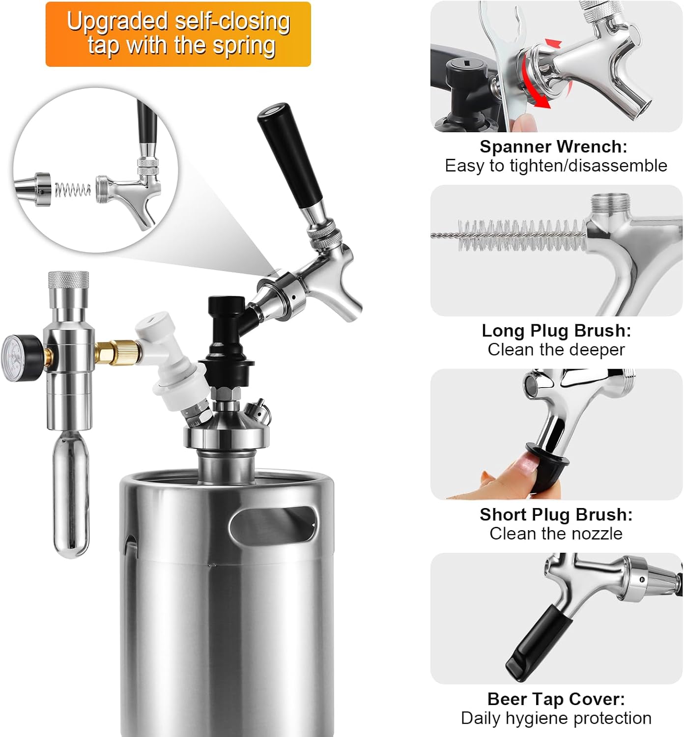 Upgrade Mini CO2 Regulator & Ball Lock Keg Tap Kit | 0-60 PSI Dual Hold Stable Mini Regulator, Stainless Steel Core