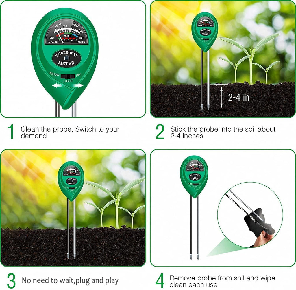 Soil Moisture Meter,3 in 1 Soil pH Tester,Soil Tester with Moisture,Light,and pH Test for
