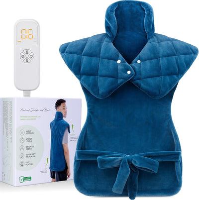 Weighted Heating Pad for Back Neck and Shoulders – Electric Shoulder Heating Wrap with 6 Heat Settings, 4 Auto-Off