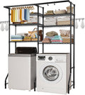 Over Washer and Dryer Storage Shelves, 6 Tiers Laundry Room Drying Rack with Hanger Rod and Hooks, Two Rows