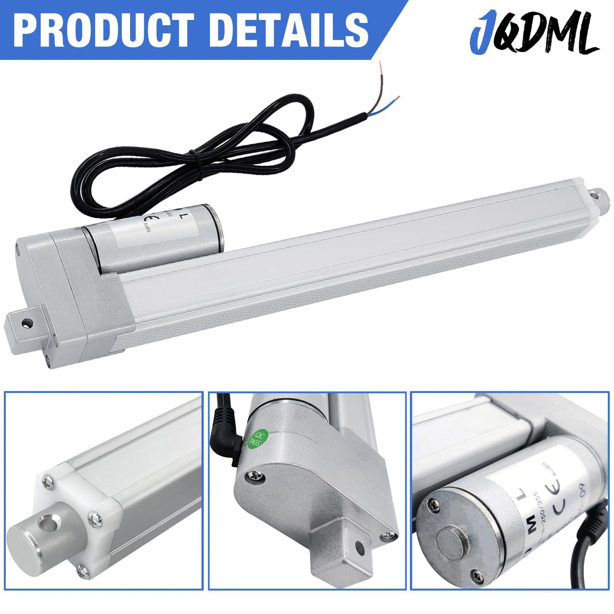 JQDML 12V High Speed Linear Actuator 66lbs - 32 Inch Stroke IP54 Waterproof