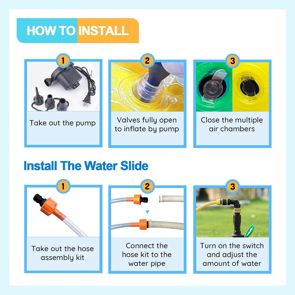 Inflatable Water Slide with Sprinkler for Kids,15FT waterslide with 2 Inflatable Surf Riders and Built-in Sprayer for
