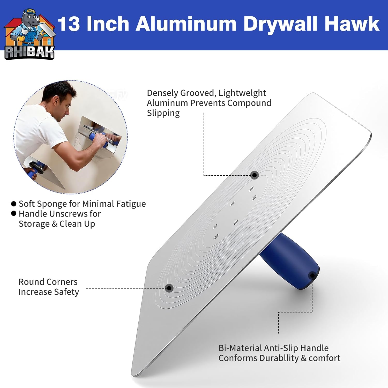 Drywall Hand Tools Kit, Drywall Knife Set with Putty Knives, Taping Knives, Aluminum Hawk, Mud Pan, Flat Finishing