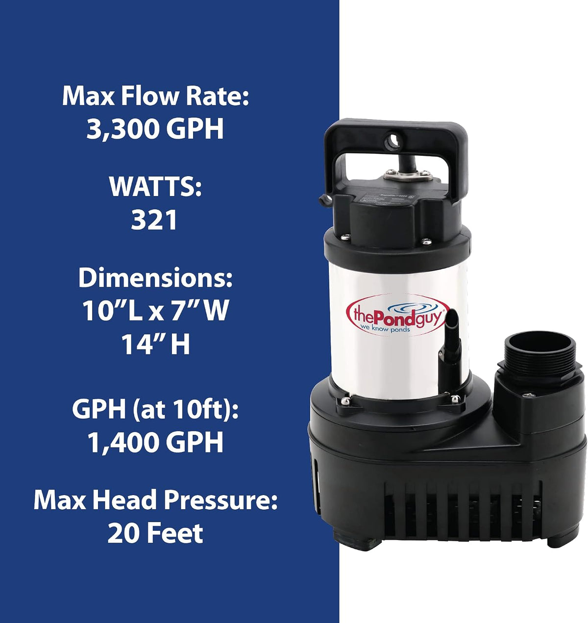 RapidFlo Submersible Outdoor Water Pump, 3000 GPH