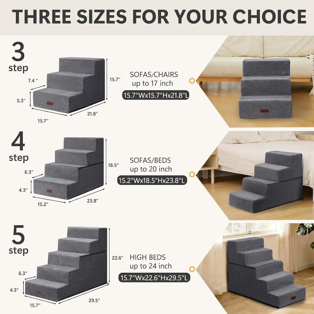 Dog Steps for Bed or Couch,4-Step Pet Stairs for Small Dogs & Cats
