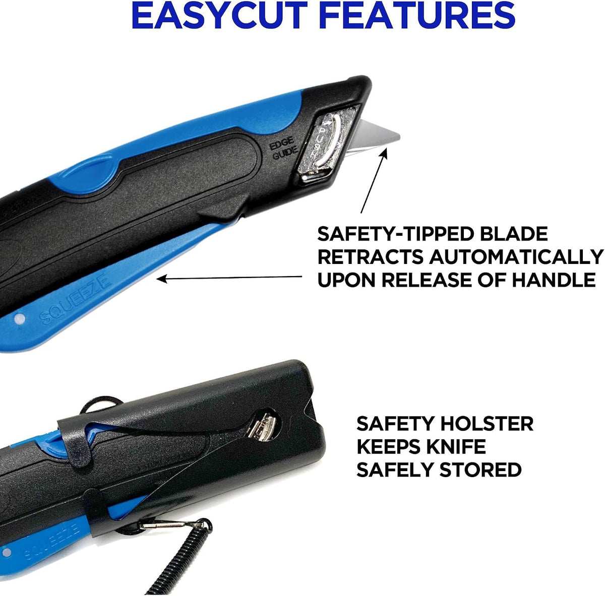Garvey 091524 Safety Cutter with Holster, Black/Blue