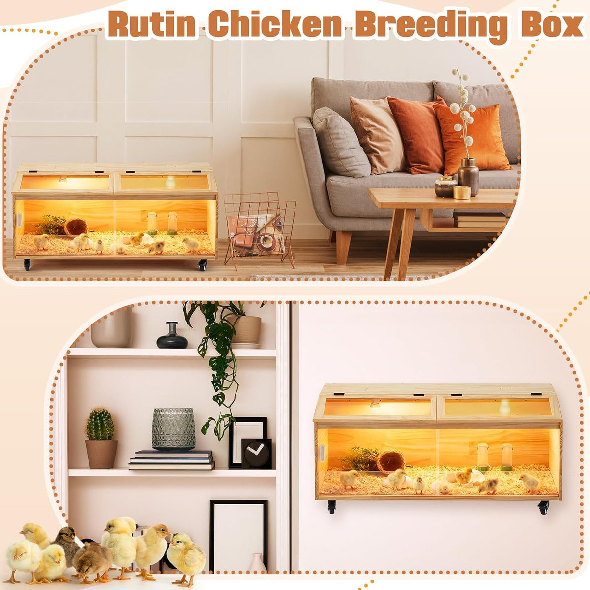 Chicken Brooder Box, Wooden Pulley, 39.4''L x 15.7''W x 15.7''H