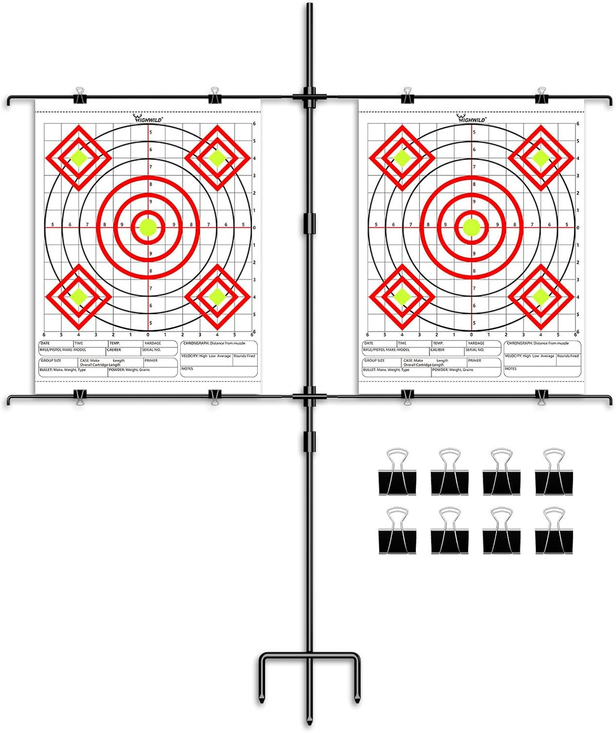 Adjustable Paper Target Stand, Frame with 8 Clips | Clear Bullseye Targets Sheet for Shooting Practice