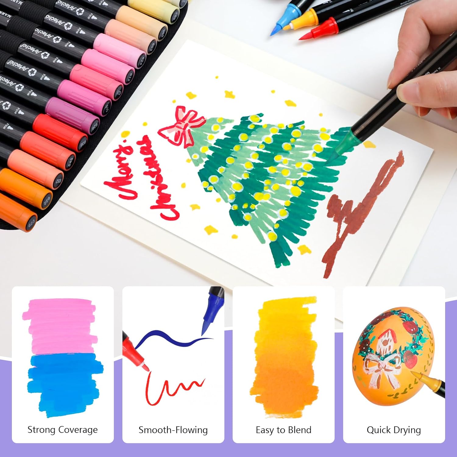 Acrylic Paint Markers 72 Colors with Bag, Acrylic Paint Pens with Brush Tip and Fine Tip for Stone, Rock Painting