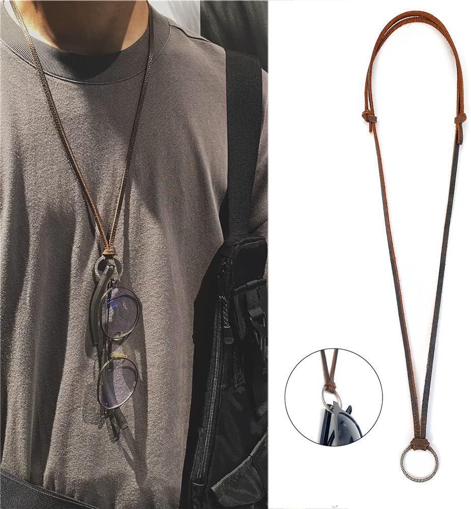 Glasses Necklace Sunglasses Holder Hanging Ring Leather Cord Adjustable Eyeglasses Strap Alloy Loop Ring