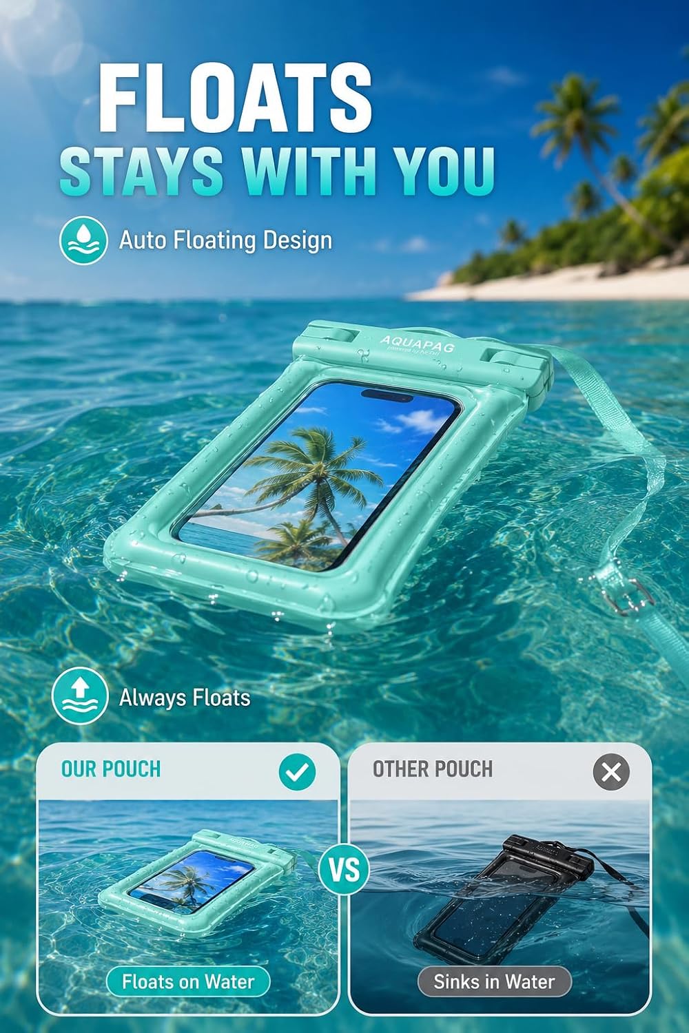 IP68 Waterproof Phone Pouch 2 Pack-Up to 8.0"，Adjustable Neck Lanyard Floating Waterproof Phone Case for iPhone,Phone