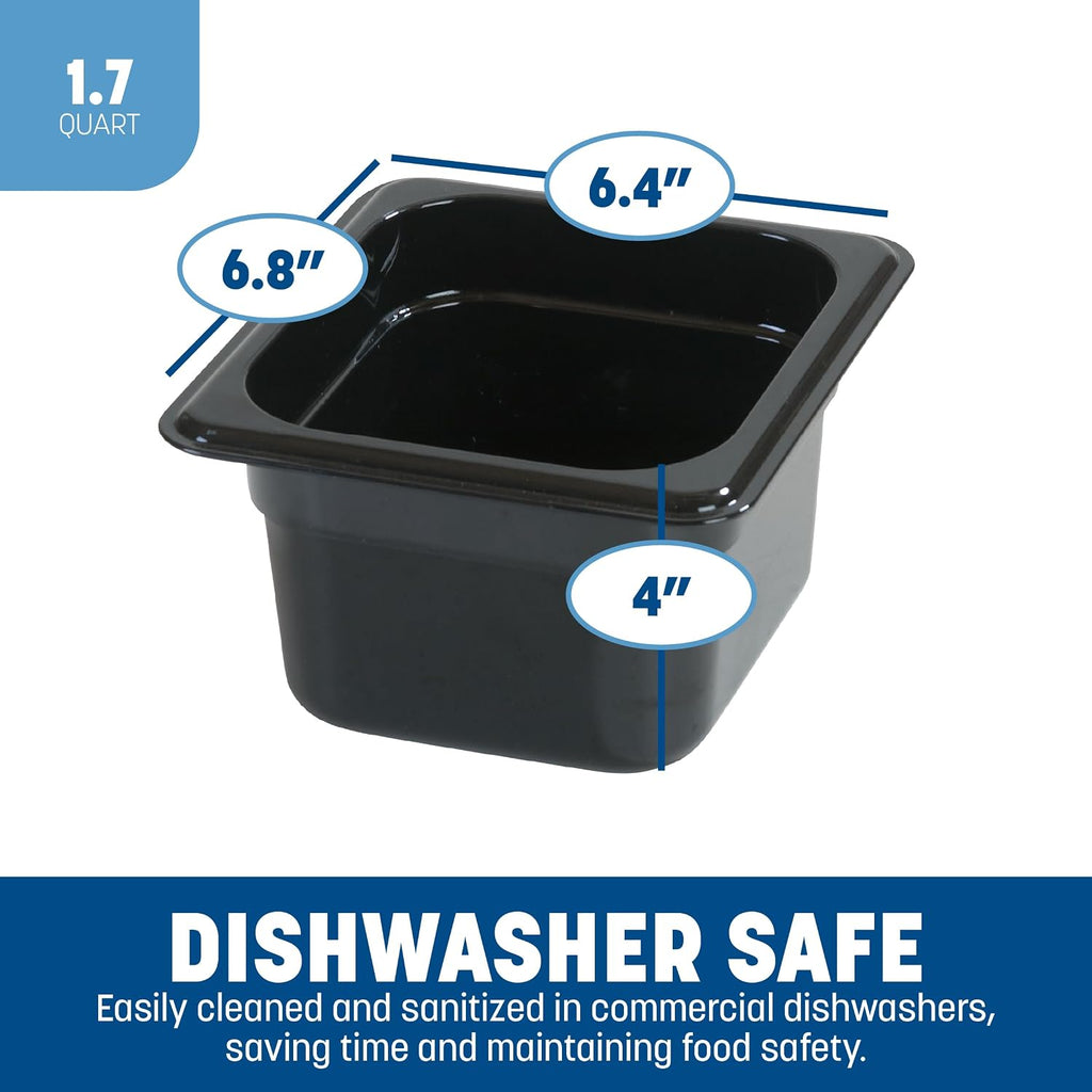 3068403-E Plastic Food Pan, 1/6 Size, 4 Inches Deep, Black