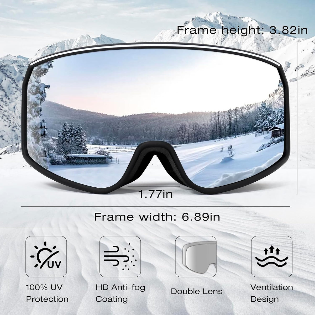 OTG Ski Goggles, Anti-Fog Snowboard Goggles for Men Women Youth | UV Protection Windproof helmet compatibility
