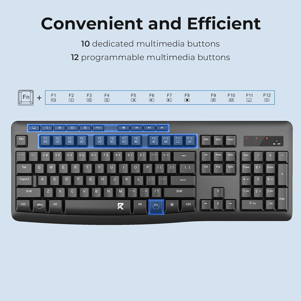 Wireless Keyboard and Mouse Combo, 2.4G Full-Sized Ergonomic Computer Keyboard and 5 Level DPI Adjustable Wireless