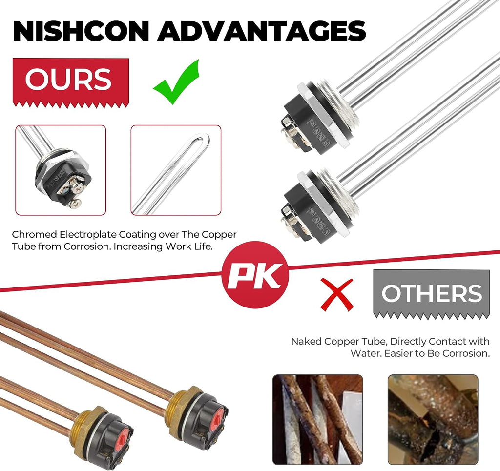 EWH-02 Electric Water Heater Tune-Up Kit By NISHCON, Fit for Most Brands Water Heaters Includes Upper & Lower Heater Thermostat and Protective Covers, Water Heater Heating Elements