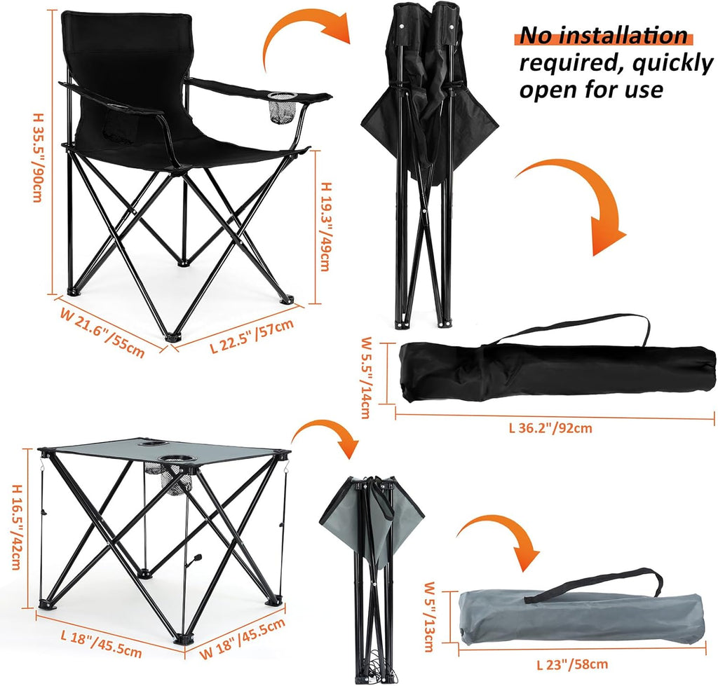 2 Pack Camping Chairs for Adults, Lawn Chairs with Table, Heavy Duty Folding Chairs for Outside Oversized & Comfy