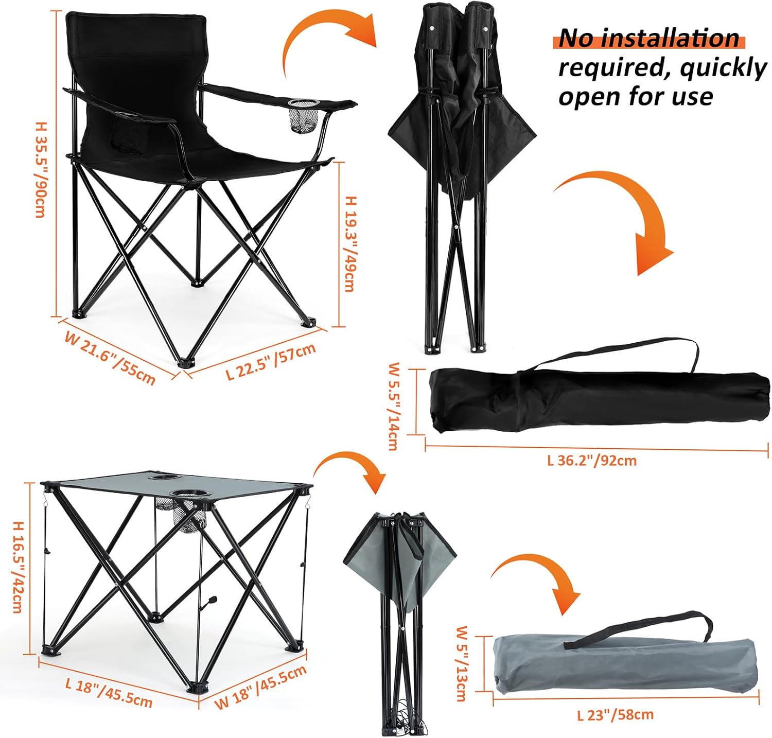 2 Pack Camping Chairs for Adults, Lawn Chairs with Table, Heavy Duty Folding Chairs for Outside Oversized & Comfy