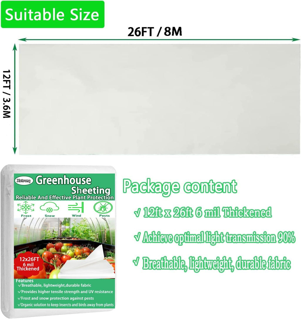 12x26FT Greenhouse Plastic Sheeting, 6 Mil Clear Poly Film Cover