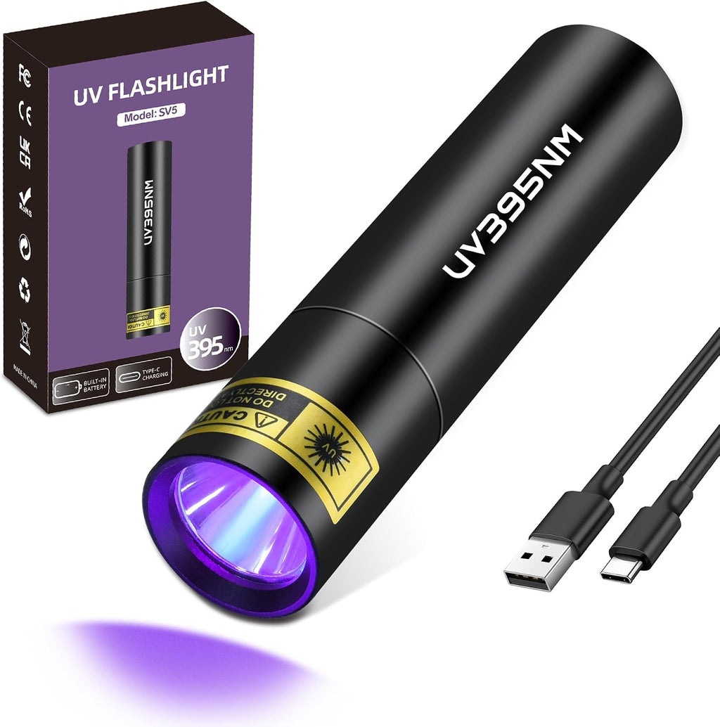 UV Flashlight Black Lights Wood’s Lamp Powerful Mini Portable, LED 395nm USB Rechargeable Ultraviolet Blacklight