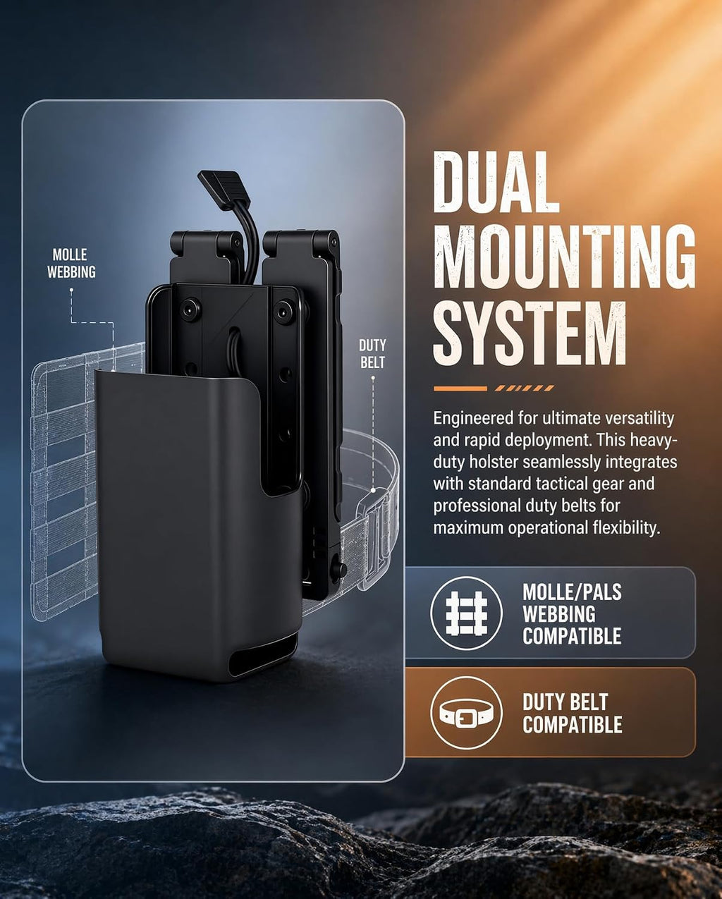 Hard-Shell Radio Holster Compatible with Motorola APX 6000/8000 | Extended Battery Holder for Duty Belts and