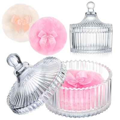 Body Powder Puff and Container, 2PCS 3.54" Powder Puff and 1PCS 5.3x3.9 Powder Container, Large Dusting Powder for