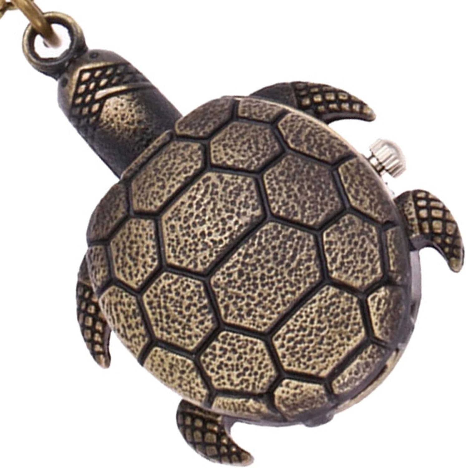 Vintage Pocket Watch - Cute Turtle Pendant Pocket Watch with Chain Quartz Novelty Necklace Retro Pendant ES for Women