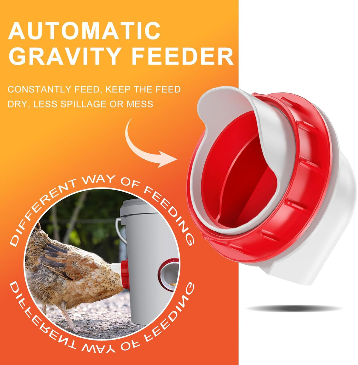 Chicken Feeders No Waste, DIY Automatic Poultry Feeder - 4 Ports Red
