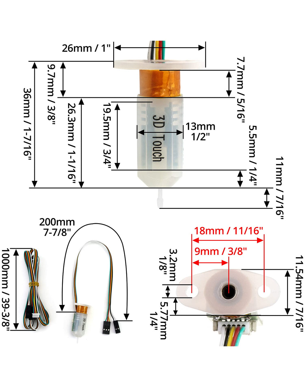 3D BLTouch V2.0 Auto Bed Leveling Sensor with Extension Cable, Compatible with 3D Printers Ender 3/3S/V2 Ultimake2