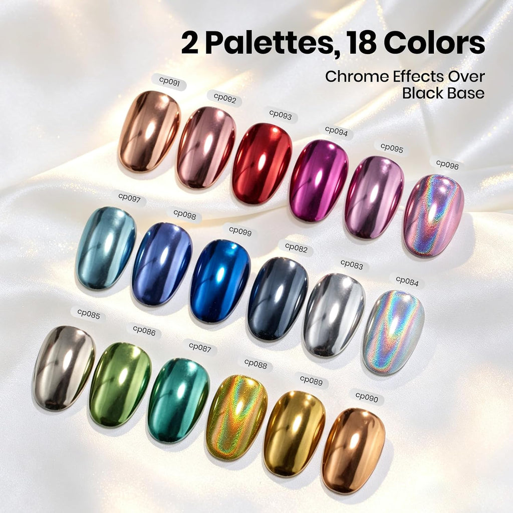 Beetles 18 Colors Chrome Nail Powder Palette Solid Chrome Powder for Nails