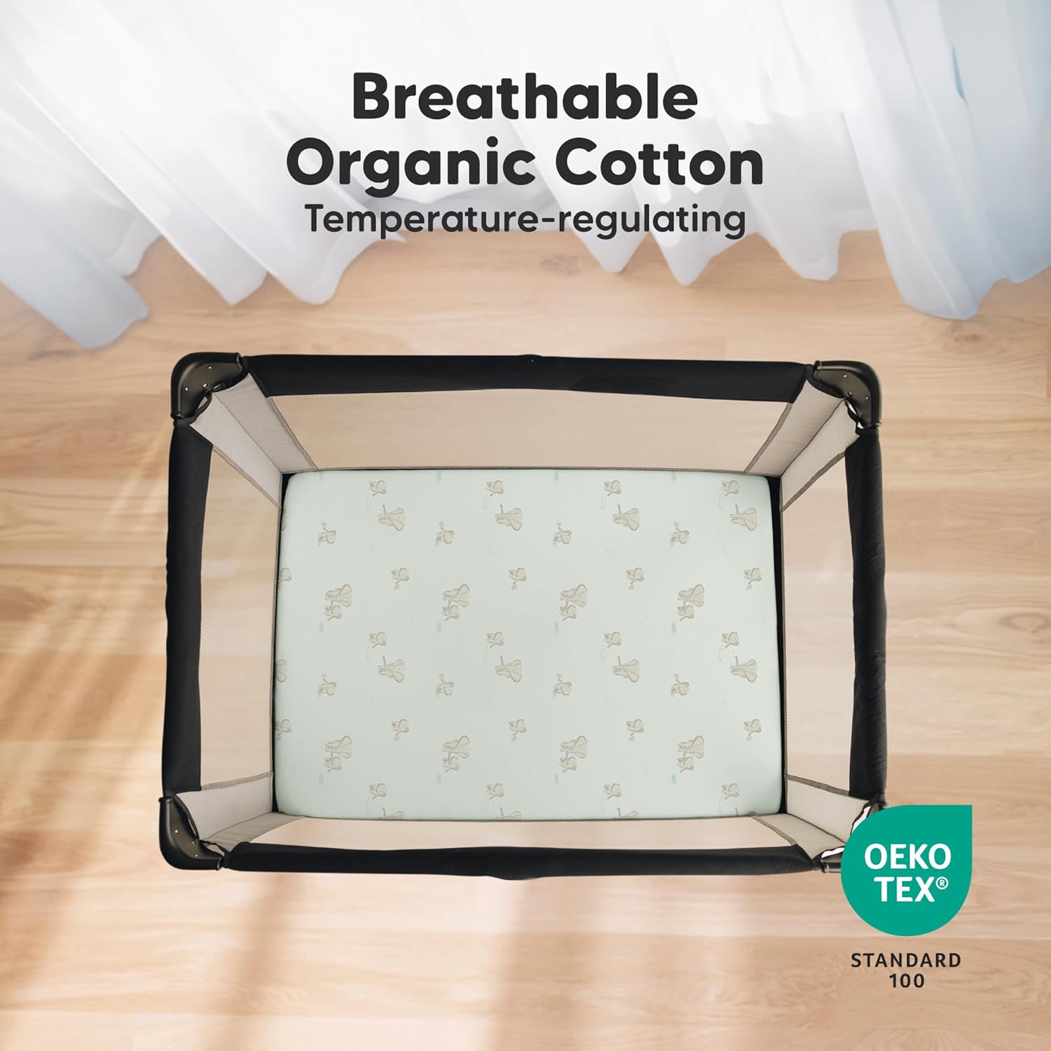 2-Pack Mini Crib Sheets Fitted - 38x26 Pack N Play Sheets for Pack and Play Mattress, Organic Cotton, Soft &