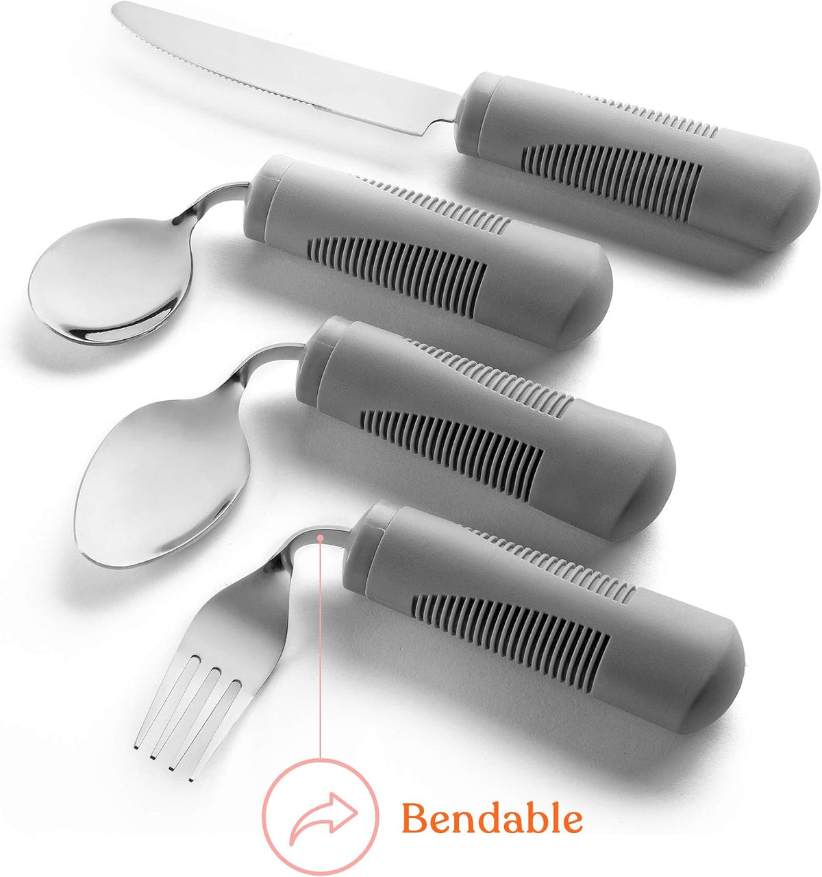 Adaptive Utensils (4-Piece Kitchen Set) Weighted, Non-Slip Handles for Hand Tremors, Arthritis, Parkinson’s Elderly