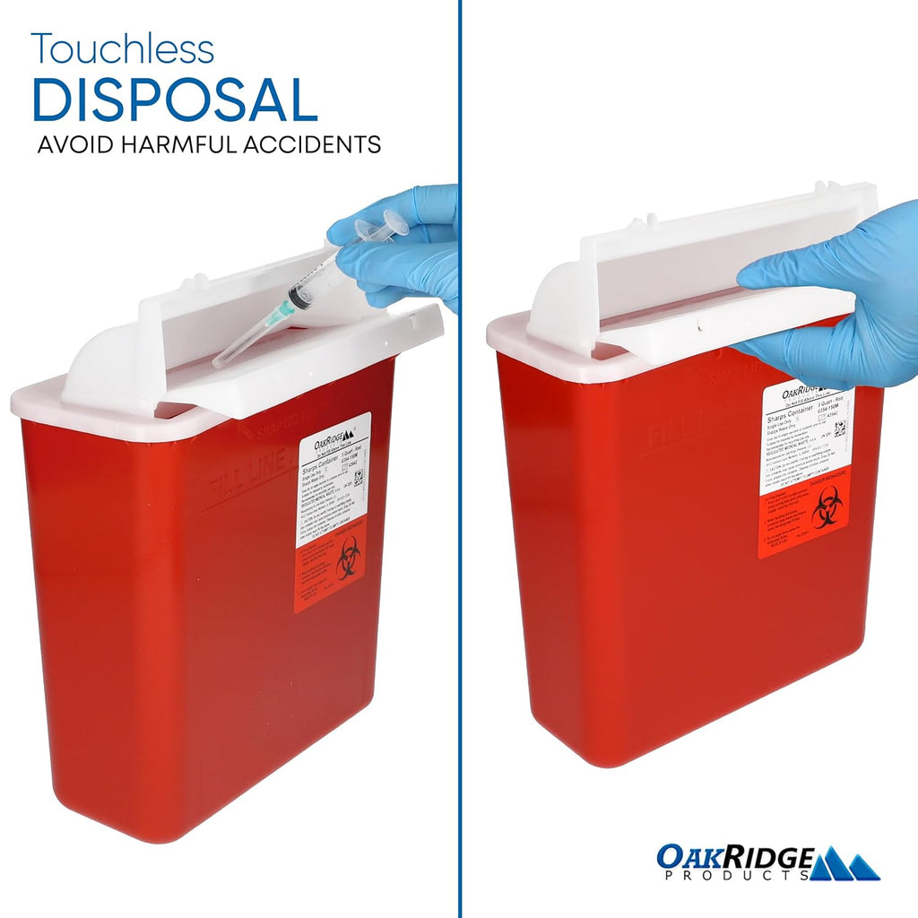 Sharps Container for Home Use and Professional 5 Quart (2-Pack), Biohazard Needle and Syringe Disposal, Mailbox Style