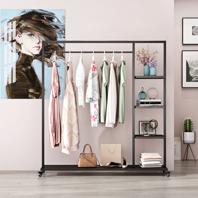 Black Clothing Racks with Shelf, Boutiques Retail Clothing Rack, Heavy Duty Industrial Clothes Racks, Multiple Uses