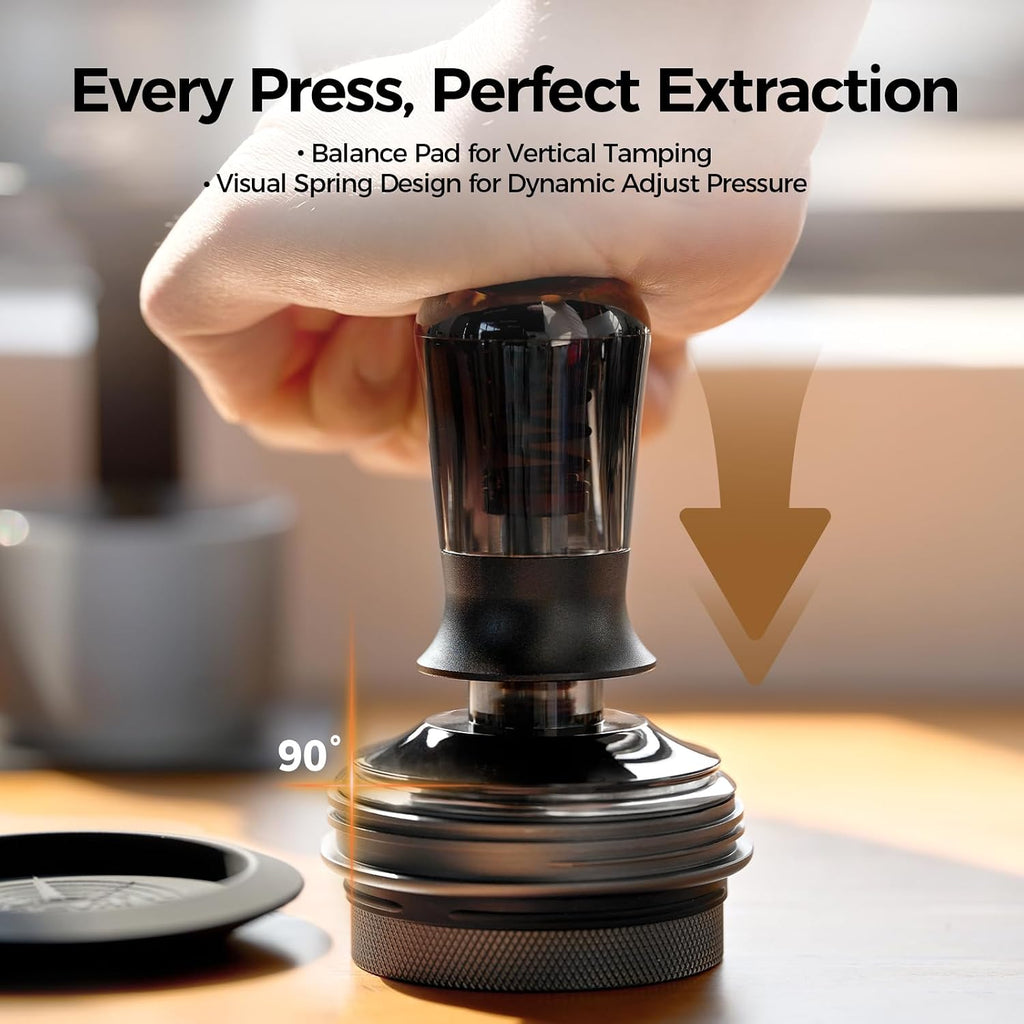 51mm Semi-Transparent Espresso Coffee Tamper, Spring-loaded Calibrated Tamper with Premium Threaded Stainless Steel