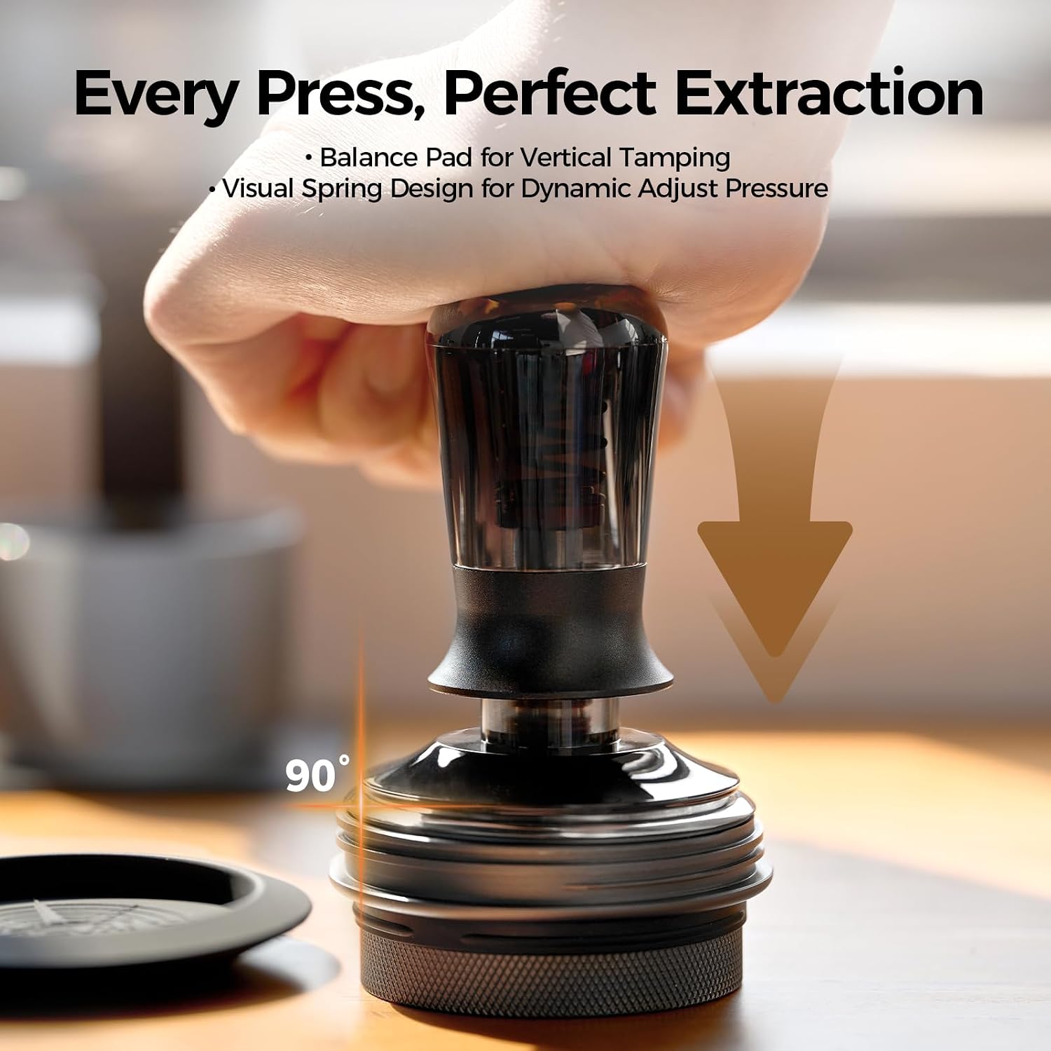 51mm Semi-Transparent Espresso Coffee Tamper, Spring-loaded Calibrated Tamper with Premium Threaded Stainless Steel